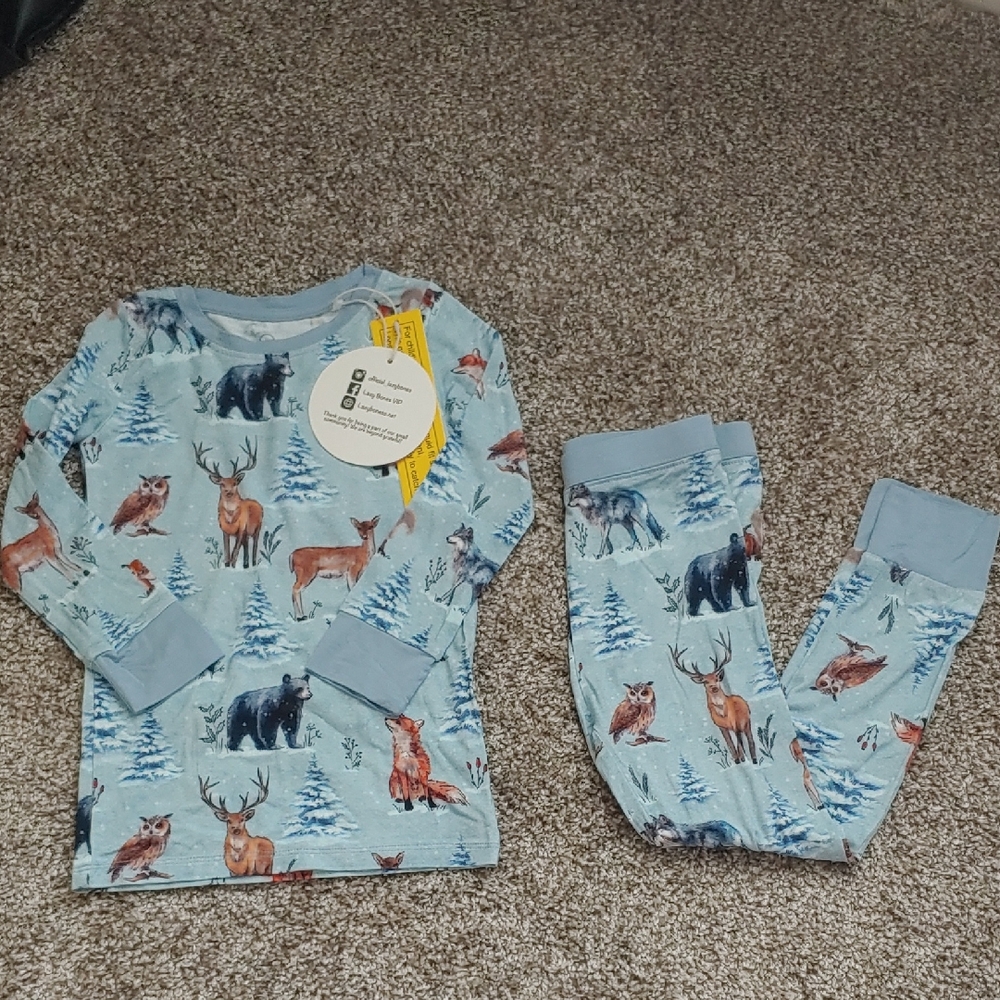Bnwt Lazy Bones 4T Woodland Winter Themed 2pc Light Blue Gender Neutral